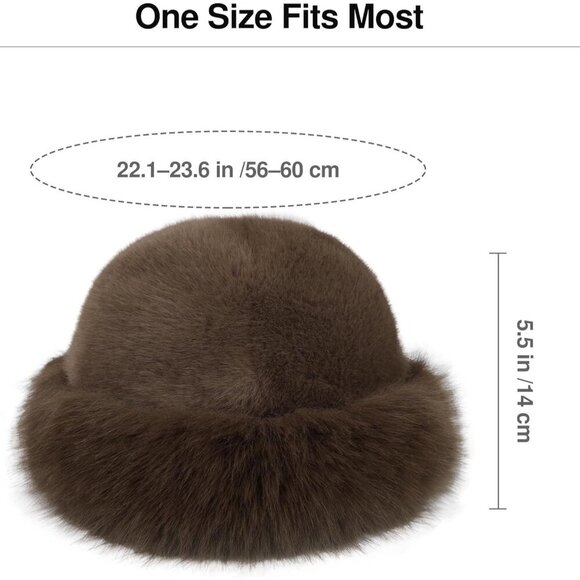 Women\'s Coffee Faux Fur Fluffy Bucket Hat Winter Warm Fuzzy Mongolian Hat main image 6